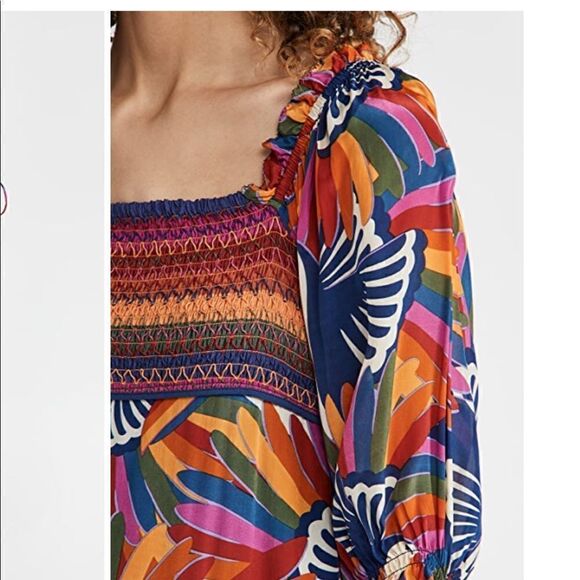 FARM Rio Rainbow Toucan Smocked Maxi size medium - Picture 7 of 16